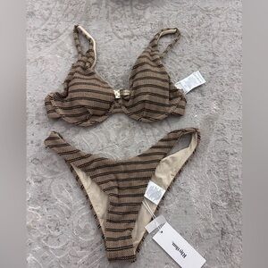 Rhythm Brown and Black Striped Bikini Size Small NWT